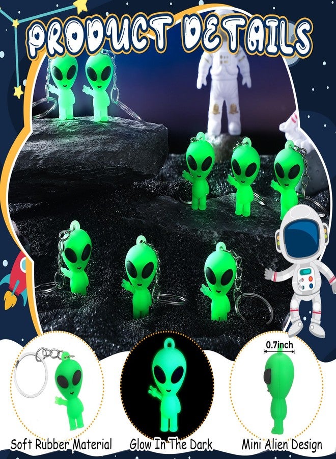 Equsion 50 Pcs Mini Alien Figures Glow in The Dark Keychains Little Tiny Rubber Aliens Figurine Keychain Easter Bulk Gifts Goodie Bag Piñata Stuffers for Space Party Favors Halloween (Green) - Image 3