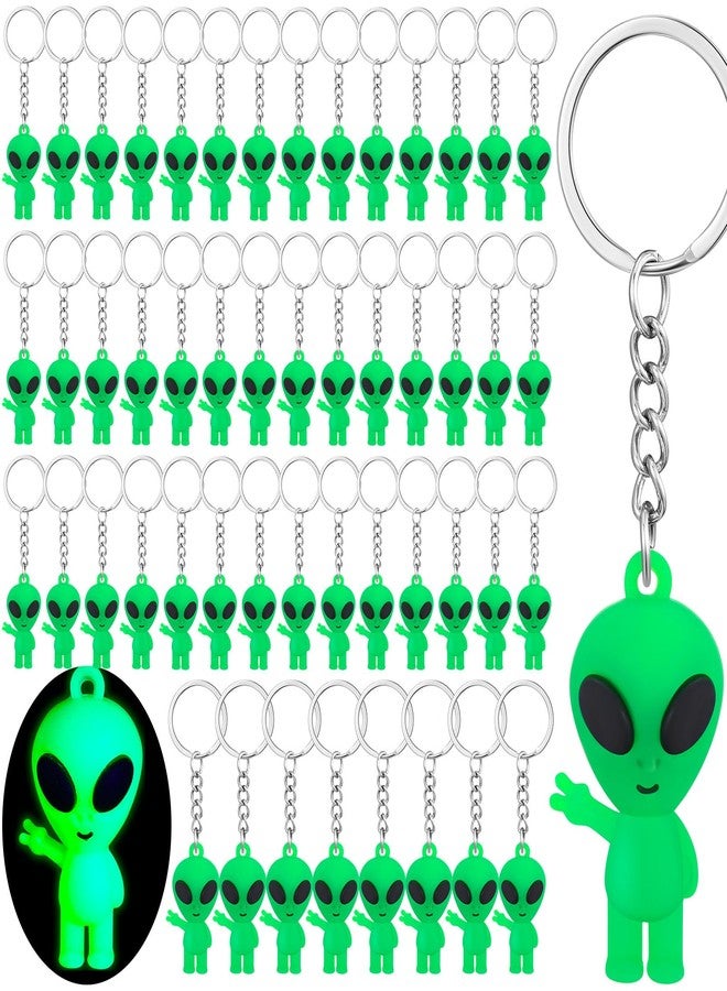 Equsion 50 Pcs Mini Alien Figures Glow in The Dark Keychains Little Tiny Rubber Aliens Figurine Keychain Easter Bulk Gifts Goodie Bag Piñata Stuffers for Space Party Favors Halloween (Green) - Image 1