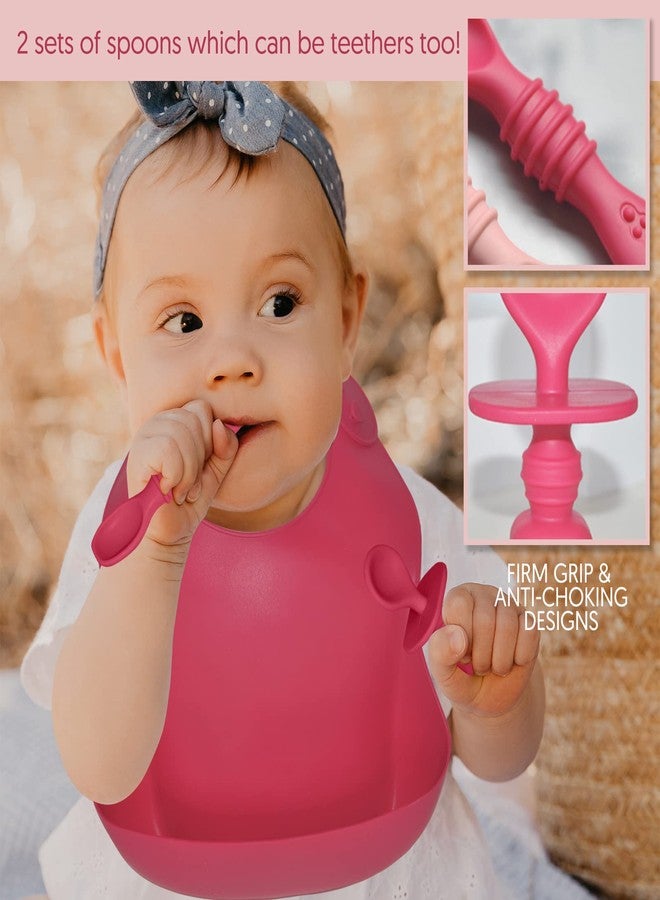 Sperric Baby Silicone Feeding Set - Baby Led Weaning Utensils, Silicone Bibs, Infant Feeding Cups For Boys, Girls, & Toddlers Smooth Waterproof Material For Practical Eating, Set of 8 - Image 3