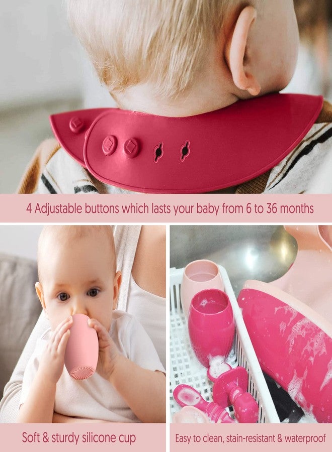 Sperric Baby Silicone Feeding Set - Baby Led Weaning Utensils, Silicone Bibs, Infant Feeding Cups For Boys, Girls, & Toddlers Smooth Waterproof Material For Practical Eating, Set of 8 - Image 4