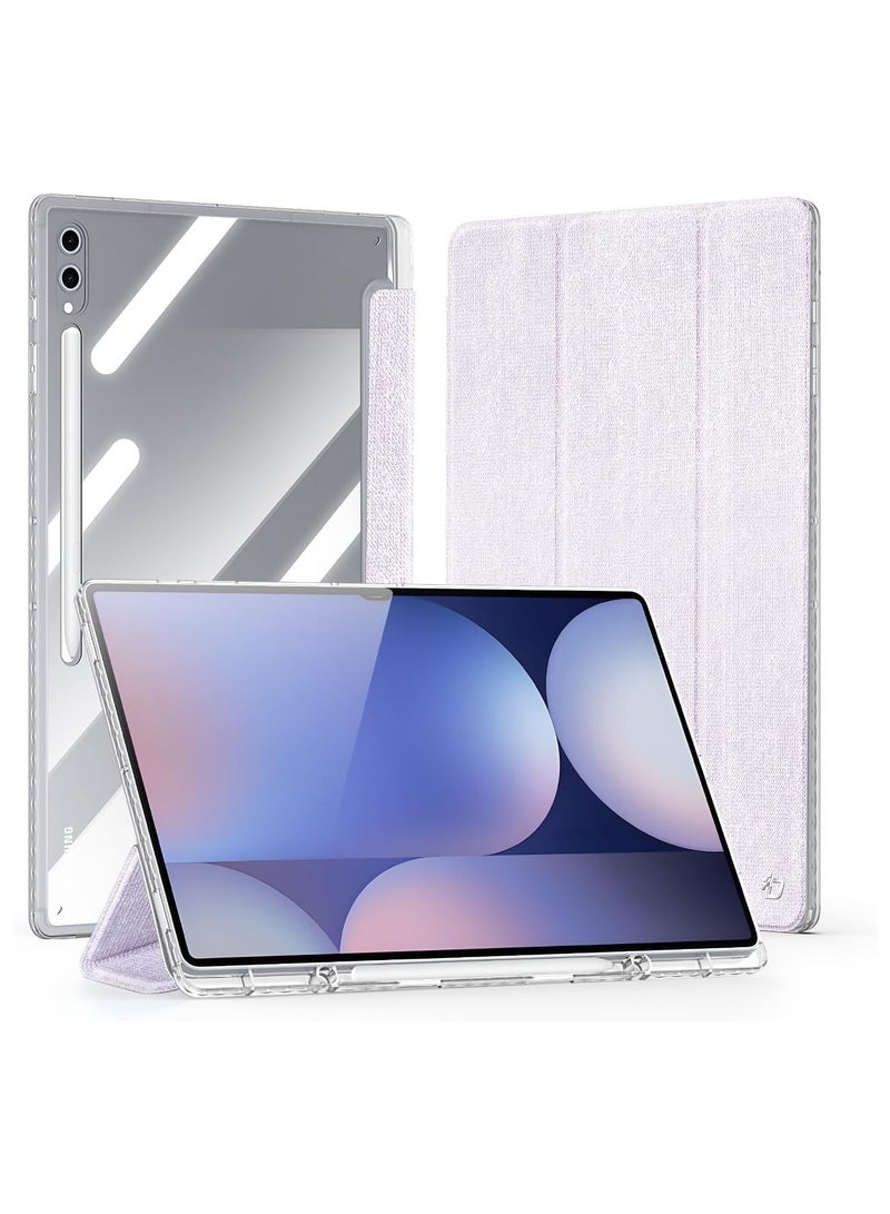 حافظة لحاسوب جهاز Samsung Galaxy Tab S10 Ultra 5G بحجم 14.6 بوصة عام 2024型号 SM-X920 X926B مصممة بشكل ثلاثي 접انب من جلد PU عالي الجودة مع حامل للقلم الرصاص وغطاء خلفي شفاف