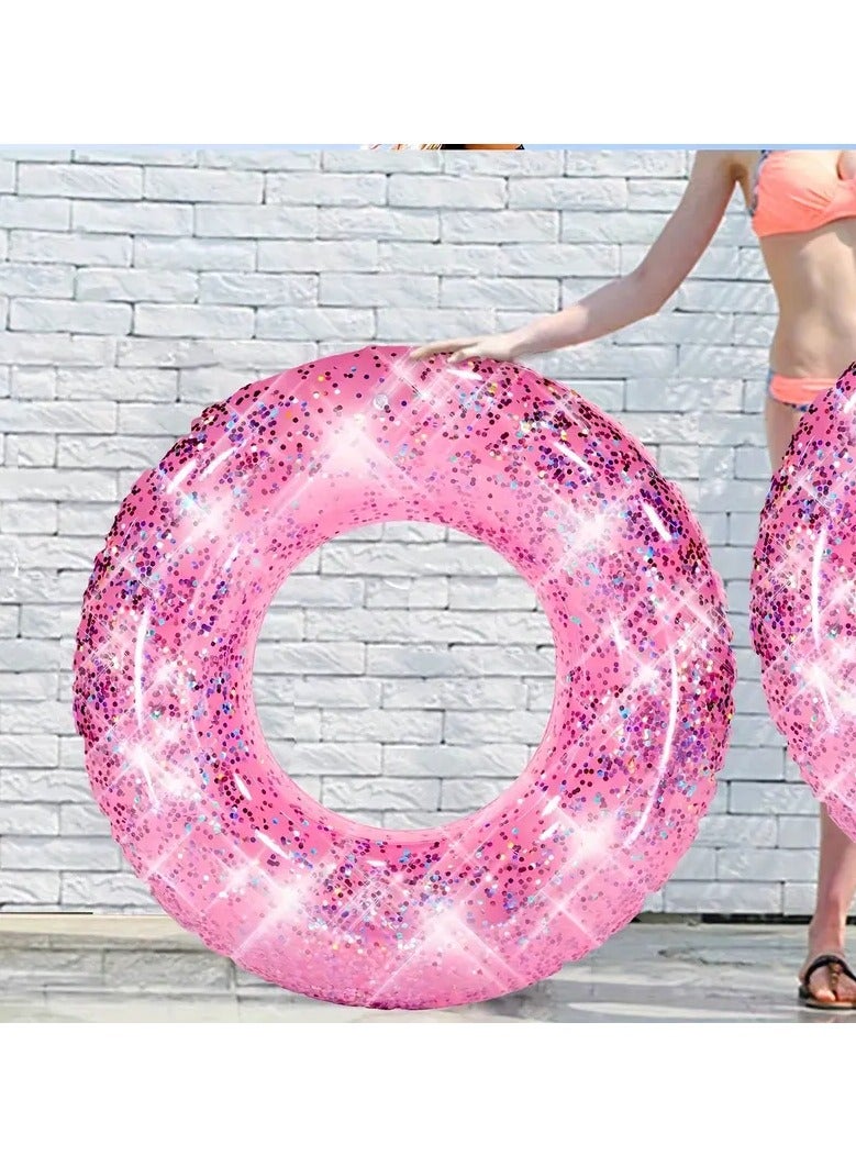 Goolsky 1pc Shiny Pink Swim Ring For The Pool, Beach, Or Lake This Inflatable Swim Tube Is Filled With Glitter, Perfect For Adults To Float Around In The Pool(90#) - Image 4