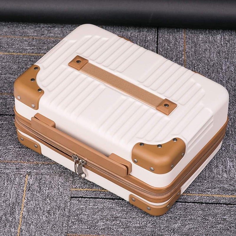 proxin proxin Mini Suitcase Makeup Case Trunk Case Carrying Bag Cosmetics Box Handbag Cosmetics Holder Suitcase Waterproof Large Capacity Lightweight 12 InchesFor Travel Business Trips Beige - Image 2