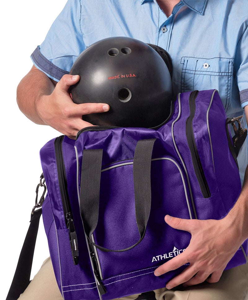 Athletico Bowling Bag for Single Ball - Single Ball Tote Bag With Padded Ball Holder - Fits a Single Pair of Bowling Shoes Up to Mens Size 14 (Purple) - Image 4