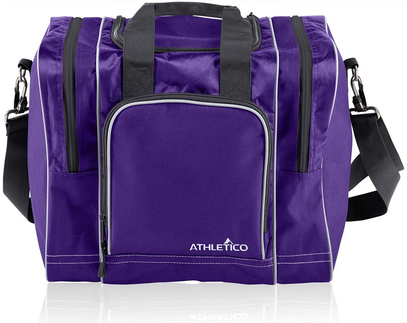 Athletico Bowling Bag for Single Ball - Single Ball Tote Bag With Padded Ball Holder - Fits a Single Pair of Bowling Shoes Up to Mens Size 14 (Purple) - Image 1