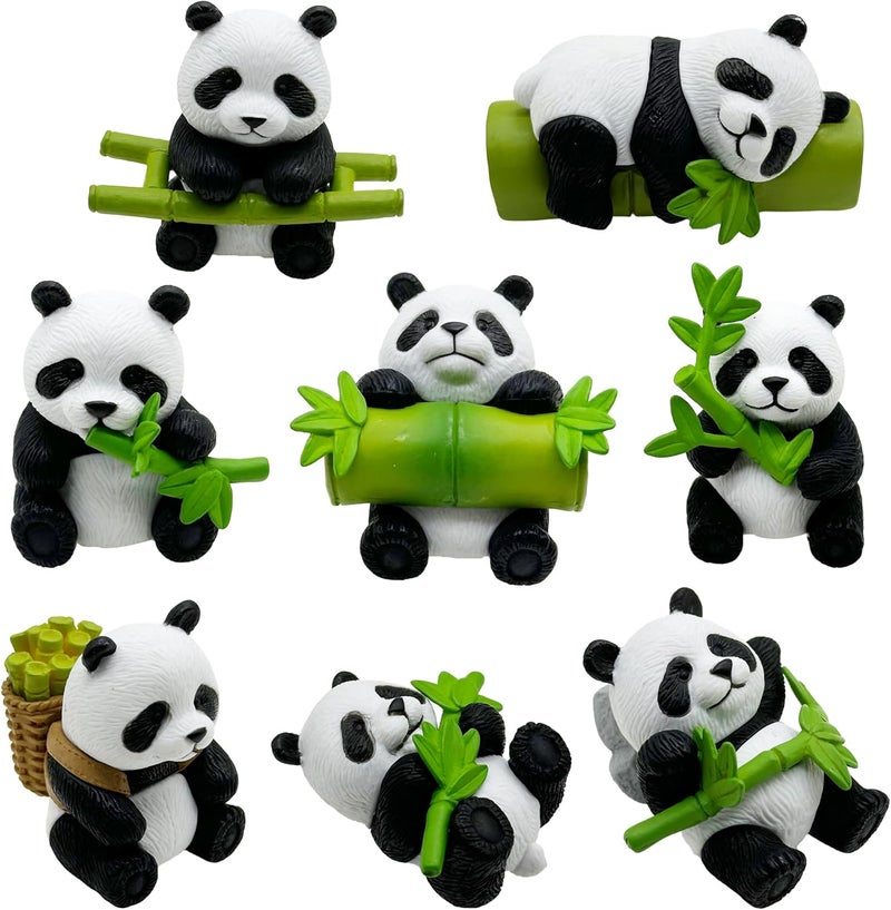 Cayway 8 PCS Mini Panda Set, Panda Bamboo Toys Miniature Panda Decor Fairy Garden Animals for Plant Pots Bonsai Craft, Micro Landscaping Decoration - Image 1