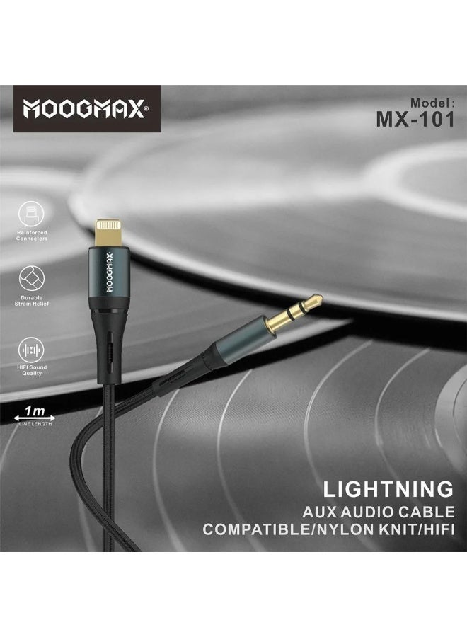 MOOGMAX MFi Certified to Lightning Audio Cable, 1m Fabric Braided, 3.5mm Jack, for iPhone Devices - MX-101 - Image 4