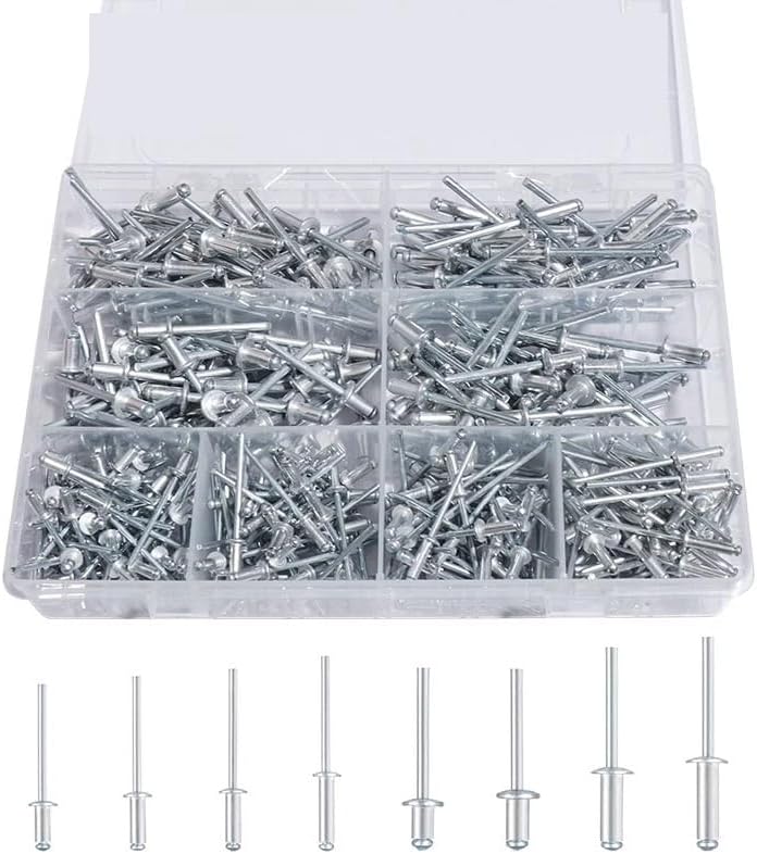 Aluminum Blind Rivets 10Box, Pop Rivets Assortment Kit, Aluminum Rivets Set in 8 Sizes, Blind Rivets for Metal with Organizer(Combination C 80pcs)