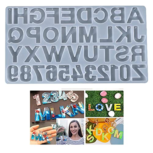 SNOOGG Alphabet Resin Casting Mold, DIY Key Chain, Pendant, Molds for Resin. with Built in Hole Enabler with 12 pc Gold Key Chain Ring - Image 2