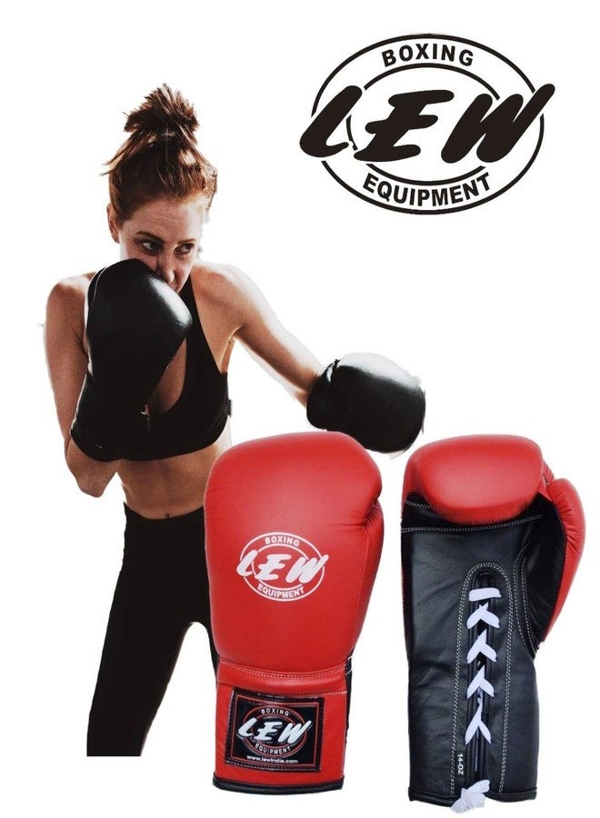 LEW Professional Genuine Leather Lace Up 8 OZ Fight/Training/Contest Boxing Gloves - Image 3