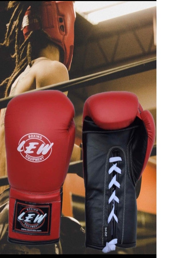 LEW Professional Genuine Leather Lace Up 8 OZ Fight/Training/Contest Boxing Gloves - Image 2