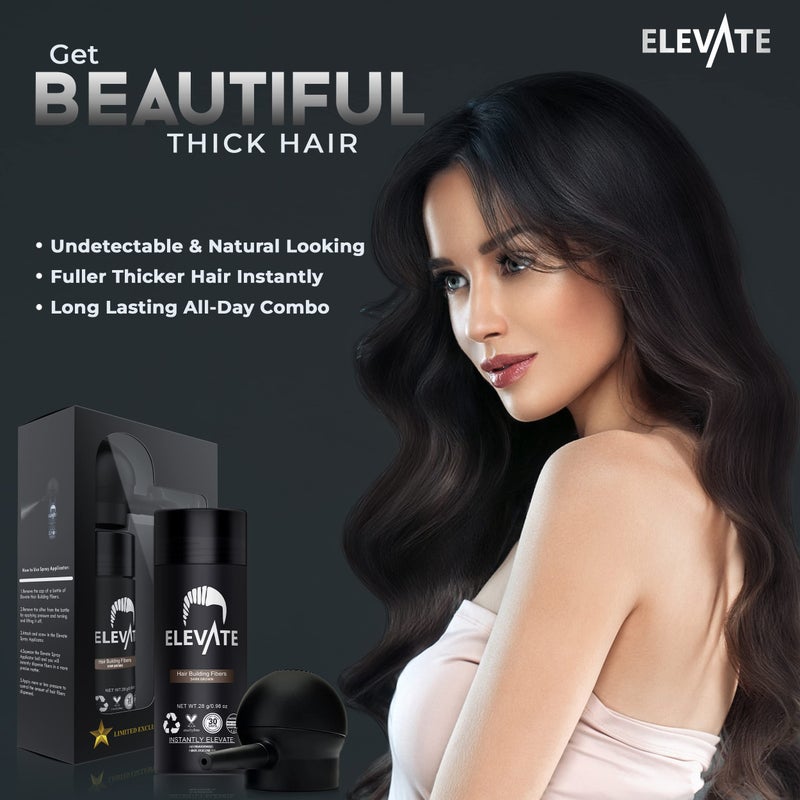 ELEVATE Hair Perfecting 2-in-1 Kit | Set Includes Natural Hair Thickening Fibers & Spray Applicator Pump Nozzle | Instantly Conceal & Thicken Thinning Balding Areas in Seconds Men & Women (Dark Brown) - Image 5