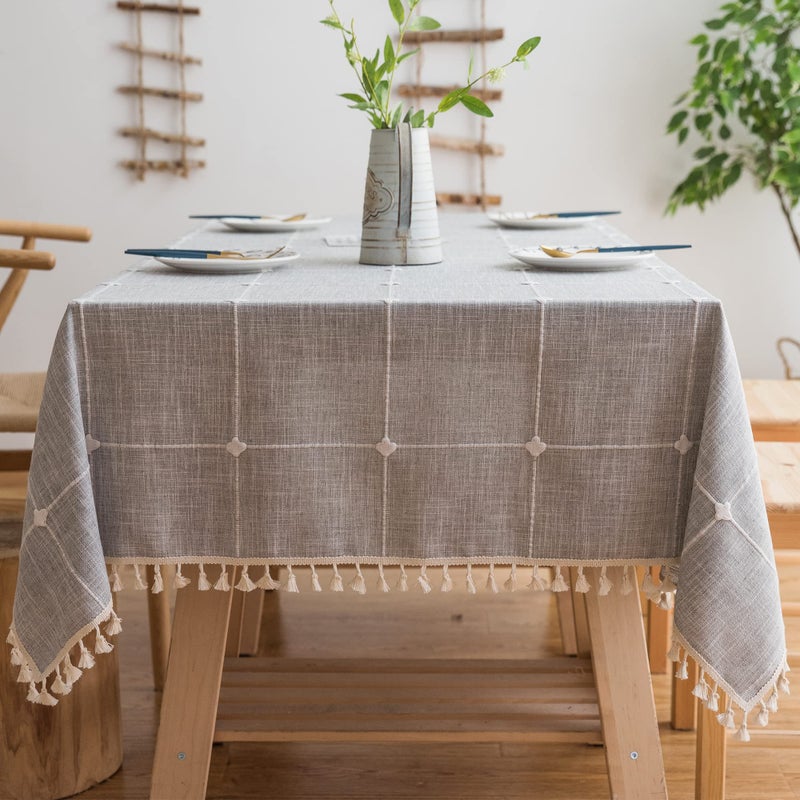 Pahajim Rustic Linen Tablecloth Cotton Rectangle Table Cloth for Kitchen Dining with Tassel Plaid Waterproof Tablecloths Square55x554 Seats