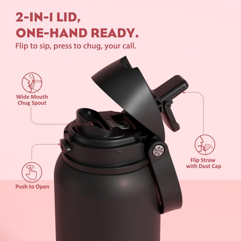 Powcan 40 Oz Stainless Steel Water Bottle: 2-In-1 Push-Button Spout & Quick-Flip Straw Lid  Leakproof  Keep Cold 24Hrs  Bpa-Free  Insulated Water Bottle For Sports  School  Travel  Gym  Gift (Queen) - Image 2