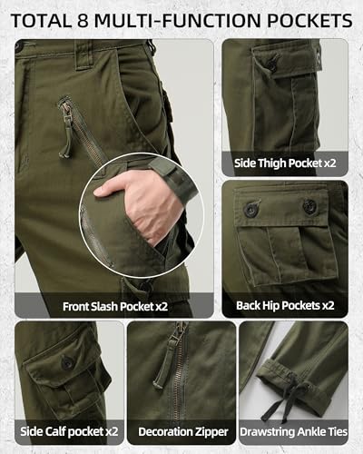 AKARMY Men's Casual Cargo Pants Military Army Camo Pants Combat Work Pants with 8 Pockets(No Belt) Military Green 34 - Image 5