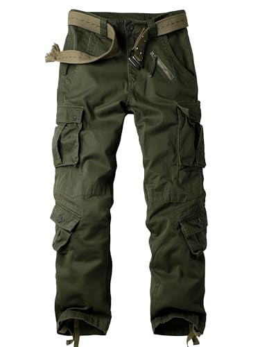AKARMY Men's Casual Cargo Pants Military Army Camo Pants Combat Work Pants with 8 Pockets(No Belt) Military Green 34 - Image 1