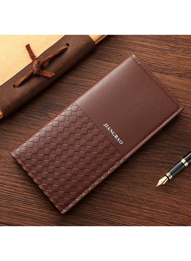 Men’s Long Wallet – Korean Style Woven Plaid PU Leather Wallet with RFID Blocking, Anti-Theft Slim Bifold Purse, Fashion Casual Clutch for Men