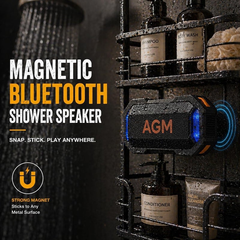 AGM Magrock Magnetic Portable Bluetooth Speaker,IP67 Waterproof,1800 mAh | Powerful Bass & TWS Stereo Sound for Outdoor Parties, Pool, Beach & Camping - Dynamic RGB Lights - Image 1