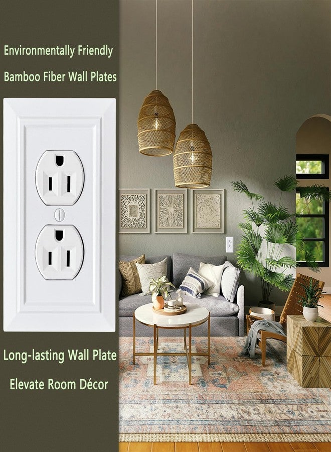 FunKiim Classic Architecture Wall Plates,Light Switch covers, Electrical Outlet Covers, Duplex receptacle wall plates,Mid Size Bamboo Fiber Material Switch plates Pure White (1 Gang Duplex 4PK) - Image 5