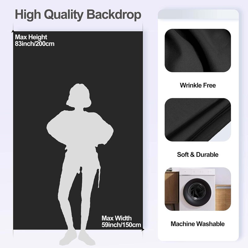 EMART Black Backdrop with Stand, 1.5x2.6m(5x8.5ft) Portable T-Shape Backdrop Support with 1.5x2m(5x7ft) Black Screen, Photography Studio Kit for Portraits Party Photo Video Studio Fliming - Image 3