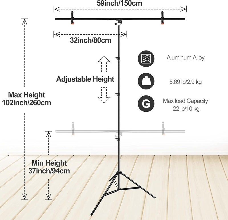 EMART Black Backdrop with Stand, 1.5x2.6m(5x8.5ft) Portable T-Shape Backdrop Support with 1.5x2m(5x7ft) Black Screen, Photography Studio Kit for Portraits Party Photo Video Studio Fliming - Image 5