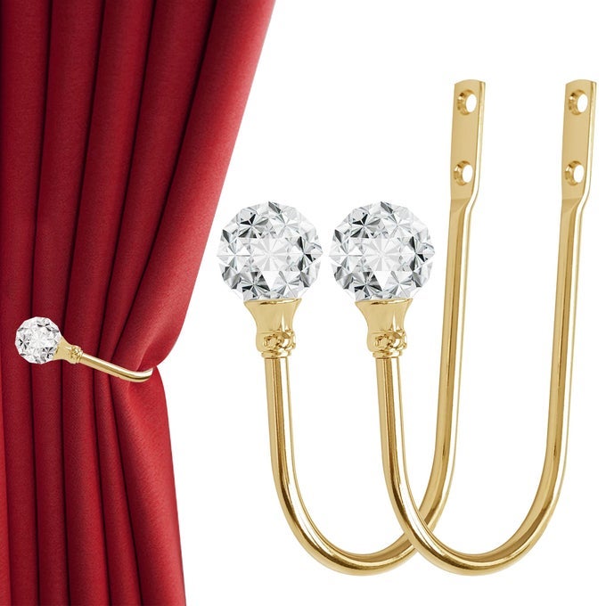 Curtain Holdback 2pcs Wall Mounted Drapery Tiebacks with Clear Crystal Ball Heavy Duty Metal Decorative Window Drapery Curtain Holder Curtain Hooks with Screws Sliver