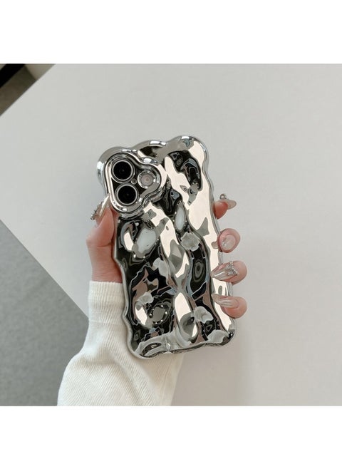 Niche High-grade Electroplated Shell For IPhone16pro Max Mobile Phone Shell Apple 15 14/13 Creative-Color:Qf Wave Bubble Electroplated Silver-Applicable Models:12pro Max (without Packaging)