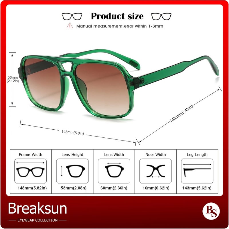Breaksun نظارات بريكصن المربعة للطيارين للرجال والنساء، موضة كلاسيكية عسكرية، عدسات ماسية القطع، ظلال متدرجة. - Image 4