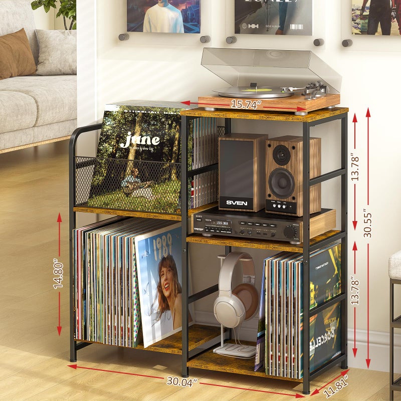 ThreeHio Record Player Stand, Turntable Stand with Vinyl Storage Holds up to 300+ Albums, Storage Cabinet for Vinyl Records, Record Player Table for Living Room - Image 3