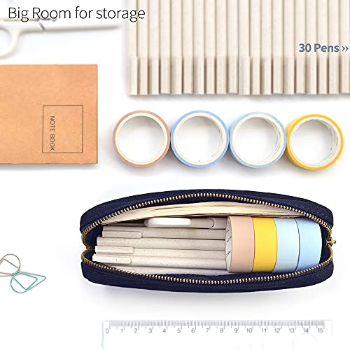 DOBMIT Pencil Pen Case, Canvas Pencil Pouch Big Capacity Pen Bag with Zipper Durable Stationary Storage Bag for Adult Students Officers-Blue - Image 2