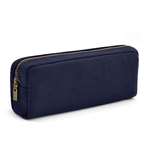 DOBMIT Pencil Pen Case, Canvas Pencil Pouch Big Capacity Pen Bag with Zipper Durable Stationary Storage Bag for Adult Students Officers-Blue - Image 1
