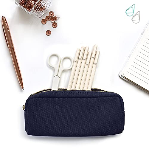 DOBMIT Pencil Pen Case, Canvas Pencil Pouch Big Capacity Pen Bag with Zipper Durable Stationary Storage Bag for Adult Students Officers-Blue - Image 5