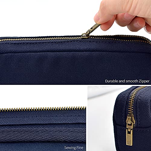 DOBMIT Pencil Pen Case, Canvas Pencil Pouch Big Capacity Pen Bag with Zipper Durable Stationary Storage Bag for Adult Students Officers-Blue - Image 4