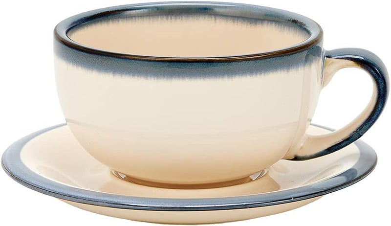 Coffeezone Vintage Design 12 oz Ceramic Latte Art Cappuccino Barista Cup with Saucer (Beige) - Image 1