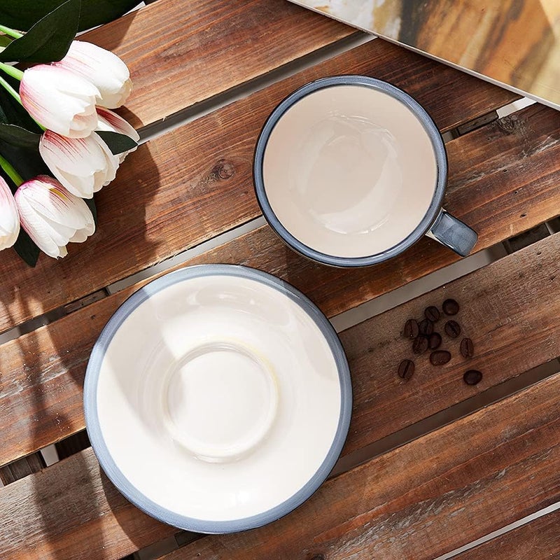 Coffeezone Vintage Design 12 oz Ceramic Latte Art Cappuccino Barista Cup with Saucer (Beige) - Image 3