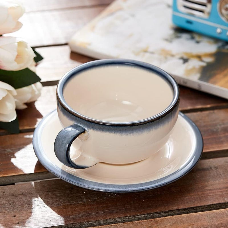 Coffeezone Vintage Design 12 oz Ceramic Latte Art Cappuccino Barista Cup with Saucer (Beige) - Image 5