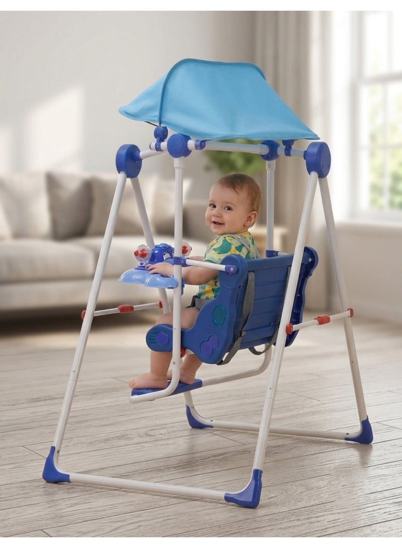 Foldable Baby Swing with Detachable Interactive Toy Tray, Adjustable Footrest, and Safety Harness - Image 3