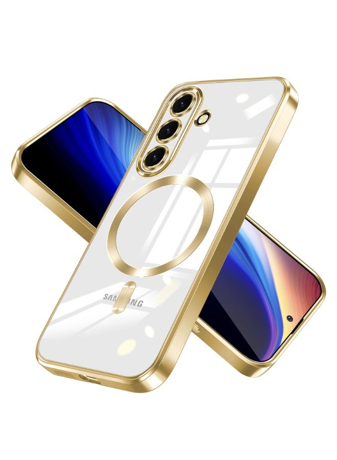 جراب مطلي بالكهرباء لهاتف Samsung Galaxy A36/A56 مع حماية كاملة لعدسة الكاميرا ومتوافق مع الشحن اللاسلكي MagSafe، غطاء مغناطيسي ناعم مقاوم للصدمات من مادة TPU لهاتف Samsung Galaxy A36/A56 (ذهبىي) - Image 1