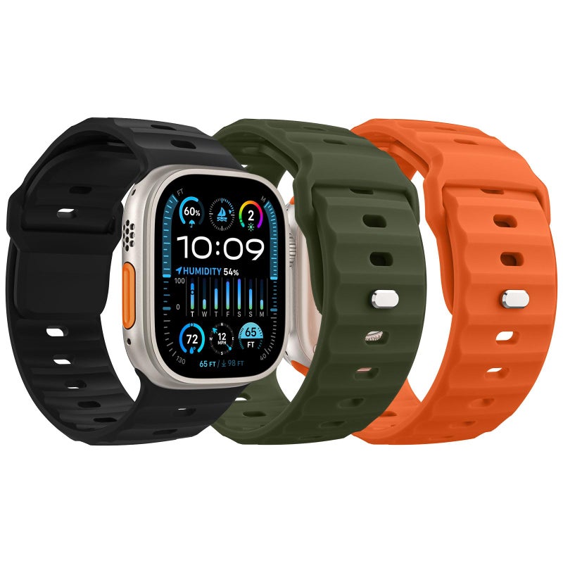 MoKo 3Pack Ocean Band Compatible with Apple Watch Ultra 2 Band 49mm 46mm 45mm 44mm 42mm for Men Women, Silicone Replacement Strap Sport Wrist band for iWatch Series 10 9 8 7 6 5 4 SE Ultra 2,B/O/A - Image 1