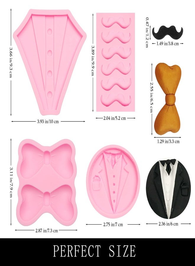 muyulin Mustache Silicone Molds Fondant, 4 Packs Bow Gentleman's Chocolate Mold for Baby Birthday Cake Decorating Father's Day Cupcake Toppers - Image 2
