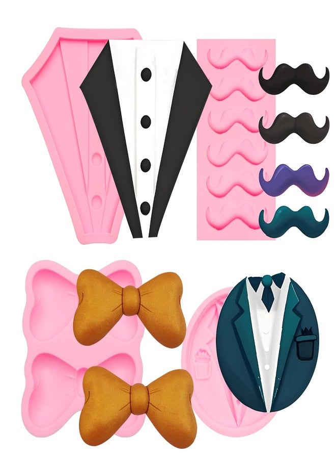 muyulin Mustache Silicone Molds Fondant, 4 Packs Bow Gentleman's Chocolate Mold for Baby Birthday Cake Decorating Father's Day Cupcake Toppers - Image 1