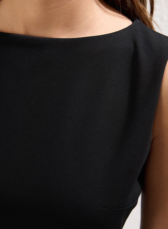 trendyol Black Fitted Mini Crepe Sleeveless Stretchy Knit Dress - Image 4