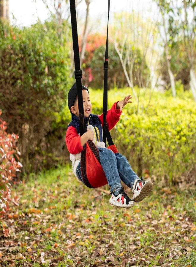 PLAYBERG Indoor and Outdoor Patio Playground Kids Fun Hanging Mesh Fabric Tree Swing with Adjustable Strap (Red) - Image 3