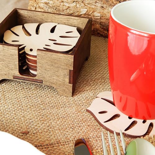Cliths Pack of 10 Wooden Monstera Leaf Coasters Tropical Drink Coasters, Plant Coasters, Leaf Table Décor, DIY Modern Coasters for Home Décor & Gifts - Image 2