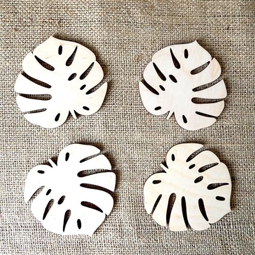 Cliths Pack of 10 Wooden Monstera Leaf Coasters Tropical Drink Coasters, Plant Coasters, Leaf Table Décor, DIY Modern Coasters for Home Décor & Gifts - Image 1