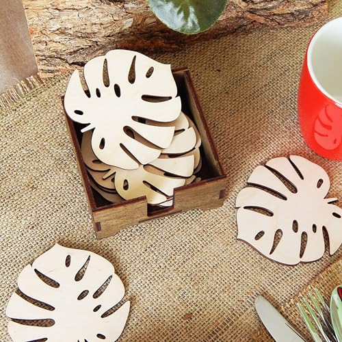 Cliths Pack of 10 Wooden Monstera Leaf Coasters Tropical Drink Coasters, Plant Coasters, Leaf Table Décor, DIY Modern Coasters for Home Décor & Gifts - Image 4