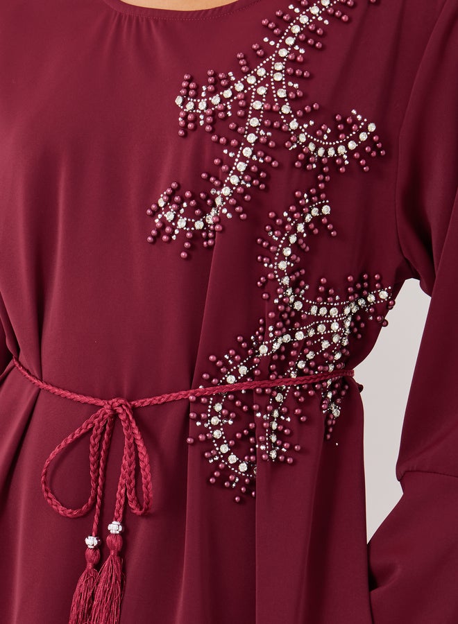 Amirah Amirah Embellished V-Neck A-Line Belted Jalabiya  - Image 5