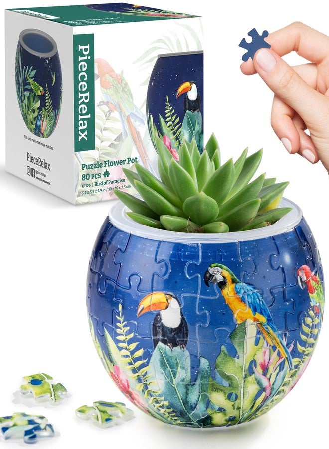 PieceRelax 3D Puzzle Planter - Bird of Paradise - Small Round Plant Pots with Drainage, Home Decor Flower Pots for Indoor Cactus, Succulents Pots [K1106] - Image 1
