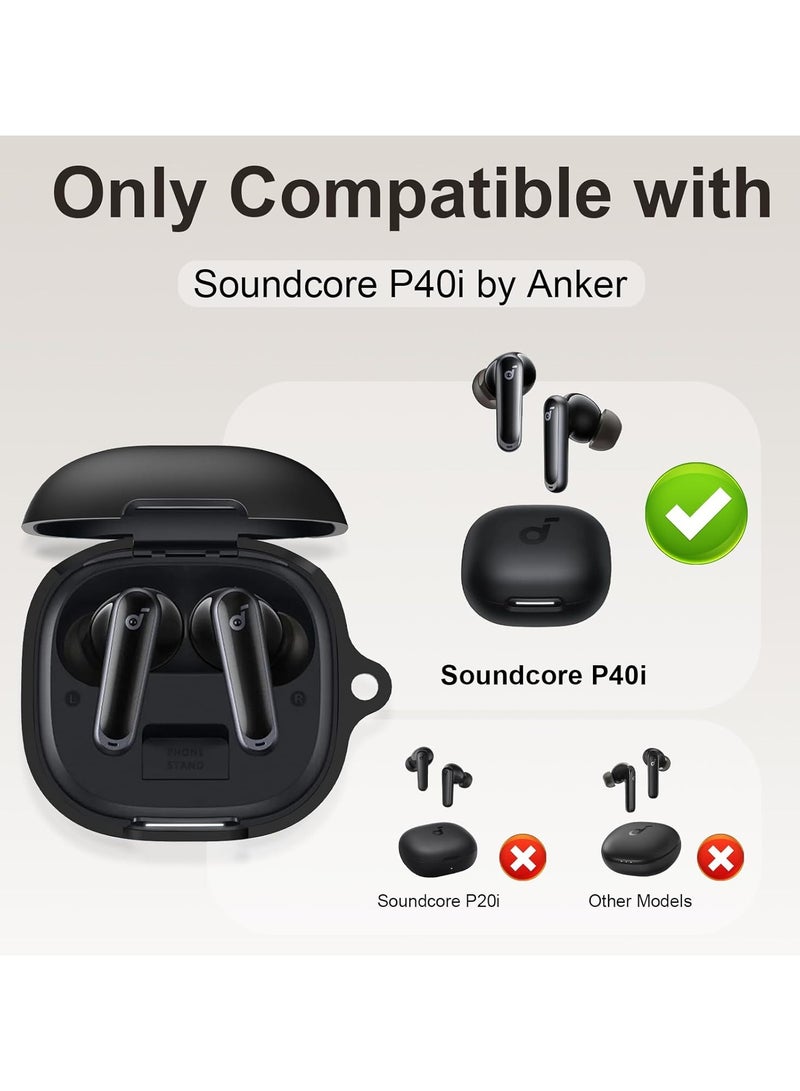 Silicone Case for Soundcore P40i , Soft Silicone Shockproof Protective Skin Case for Soundcore P40i Wireless Earbuds with Carabiner, Front LED Visible -Black - Image 2