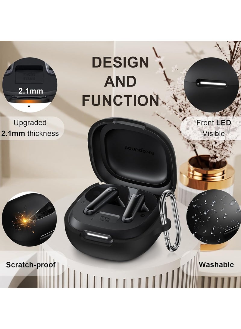 Silicone Case for Soundcore P40i , Soft Silicone Shockproof Protective Skin Case for Soundcore P40i Wireless Earbuds with Carabiner, Front LED Visible -Black - Image 4